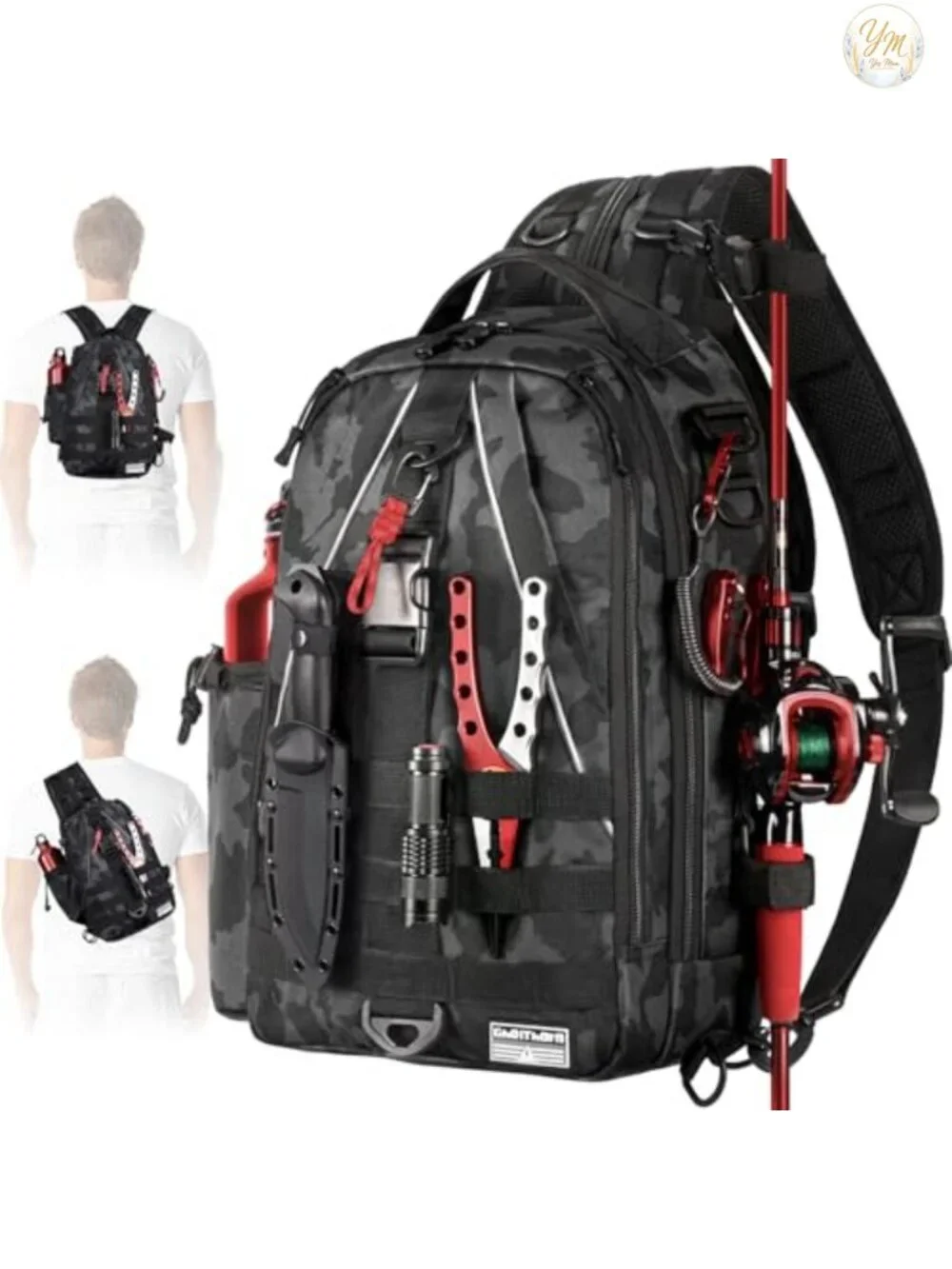 Waterproof Fishing Tackle Backpack with Rod Holder, MOLLE Webbing, Adjustable